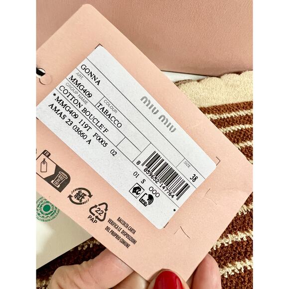 NWT Miu Miu Gonna Cotton Boucle Striped Mini Skirt Tobacco Women's 38 / US 2 - Picture 4 of 13